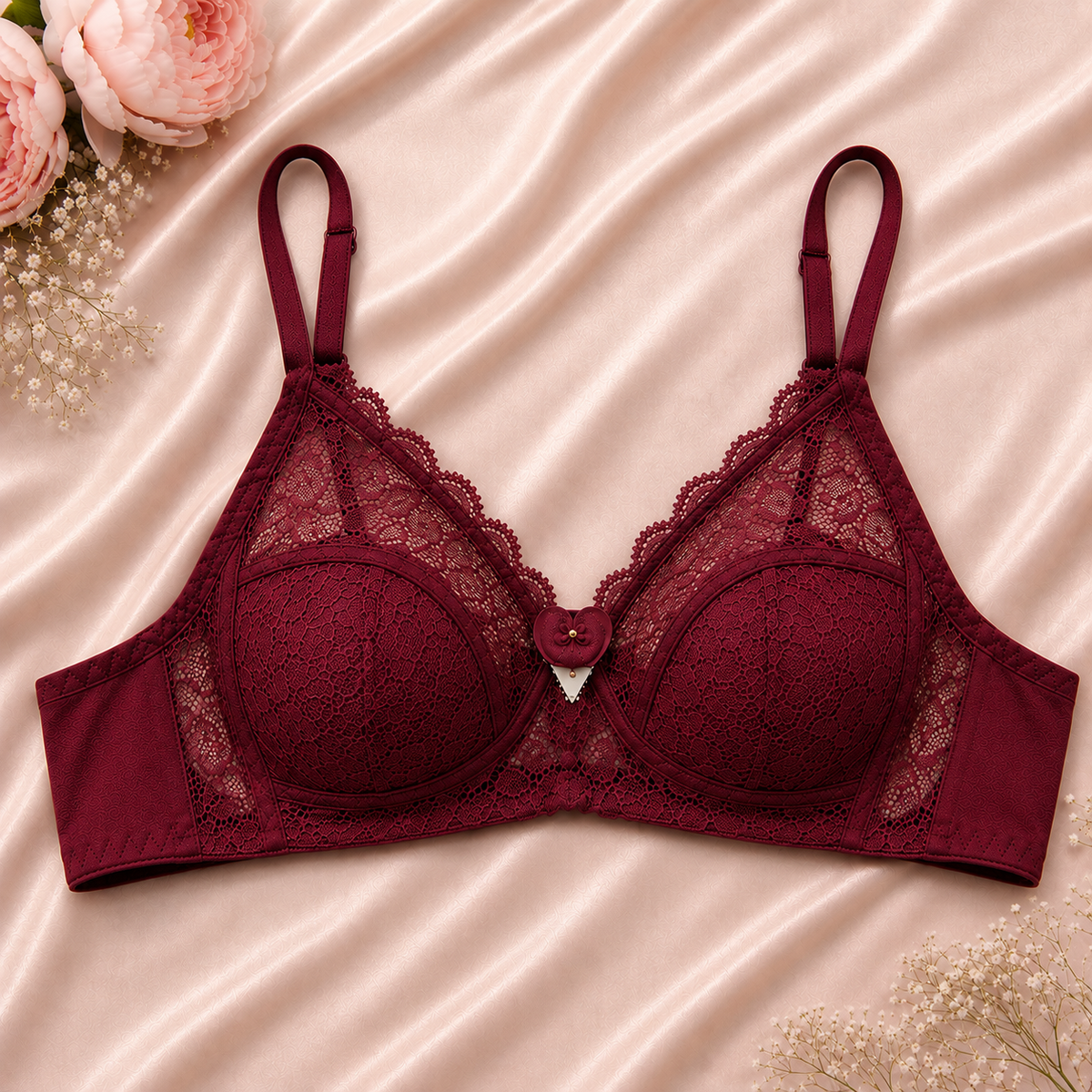 Belle & Breeze Grace Lace Cotton Bra | Non-Padded Wireless Everyday Comfort Bra