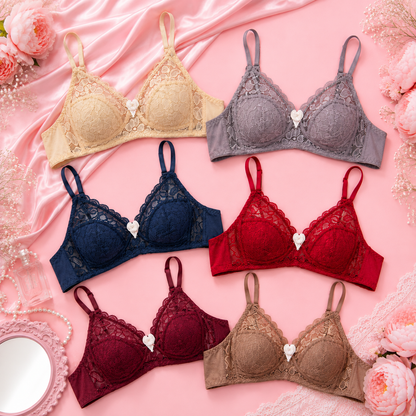 Belle & Breeze Grace Lace Cotton Bra | Non-Padded Wireless Everyday Comfort Bra