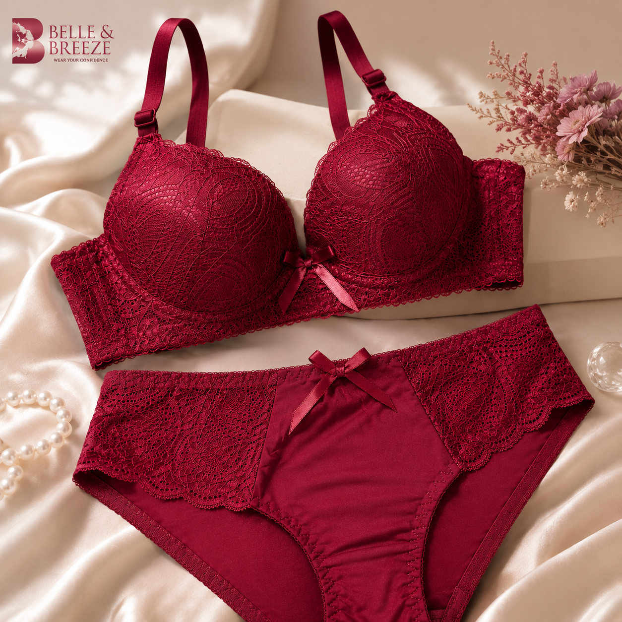 Belle & Breeze Underwire Foam Bra & Panty Set Premium Lace | Soft Support & Everyday Comfort