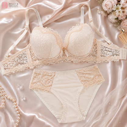 Belle & Breeze Signature Lace Underwire Foam Bra & Panty Set | Luxury Floral Lace Lingerie | Soft Push-Up Support