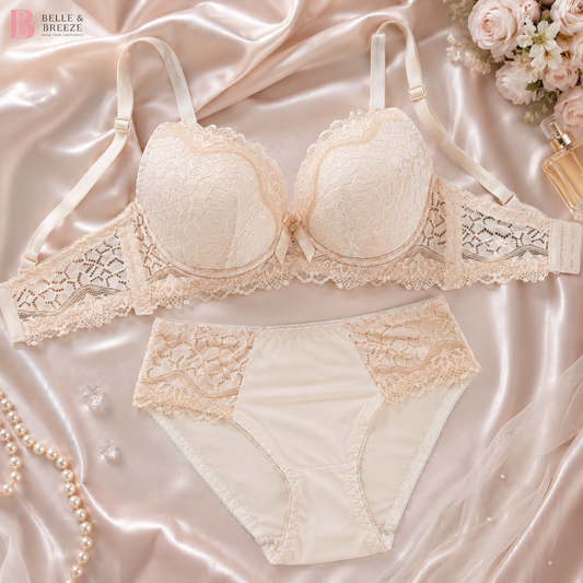 Belle & Breeze Signature Lace Underwire Foam Bra & Panty Set | Luxury Floral Lace Lingerie | Soft Push-Up Support