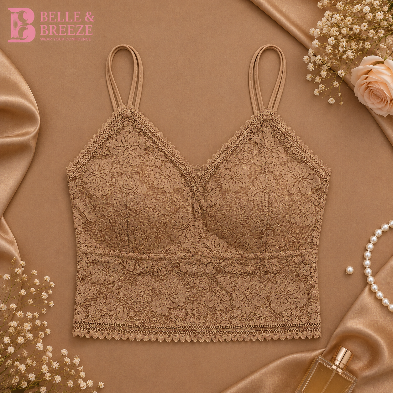 Belle & Breeze Floral Lace Camisole Bralette – Soft, Stylish & Everyday Comfortable 🌸