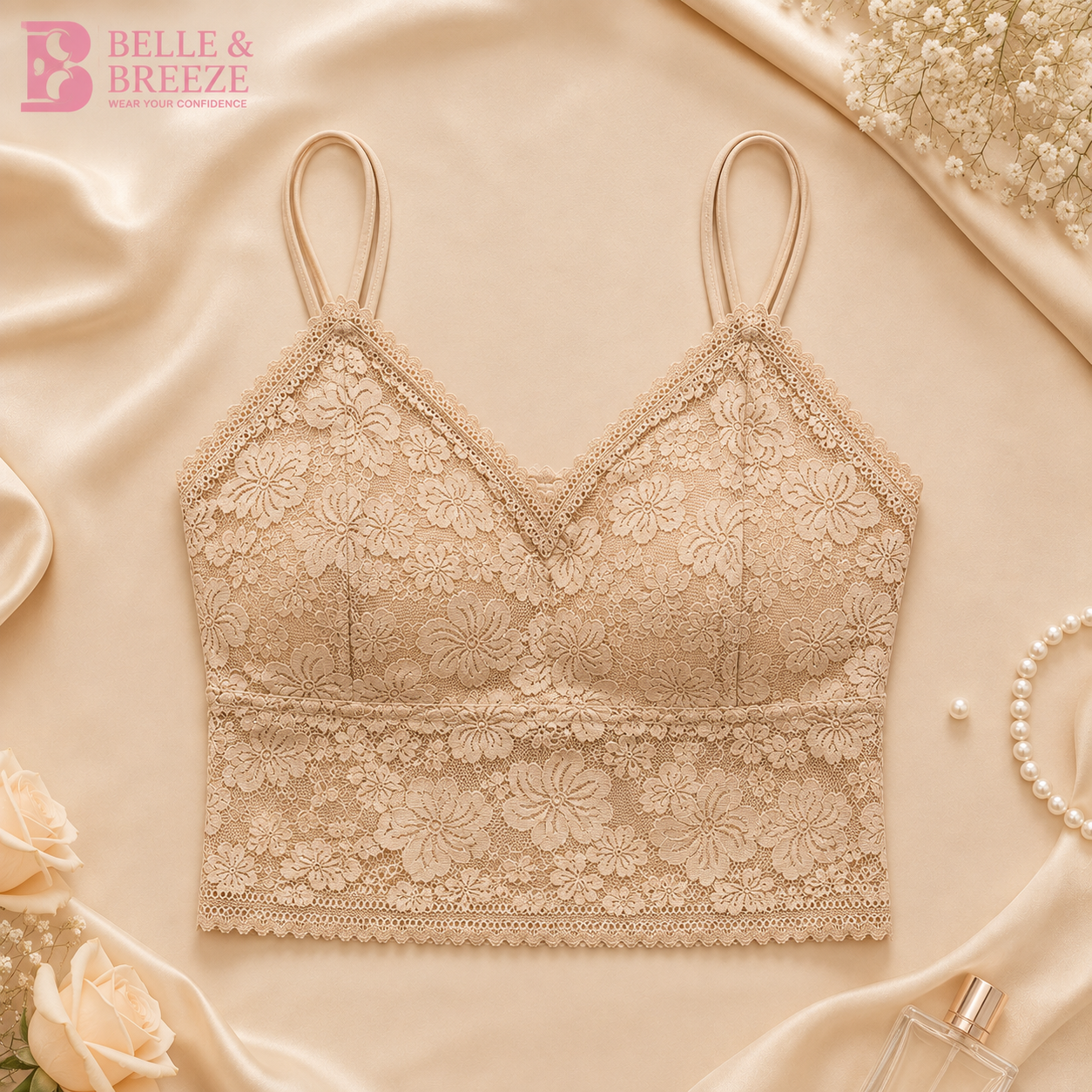 Belle & Breeze Floral Lace Camisole Bralette – Soft, Stylish & Everyday Comfortable 🌸