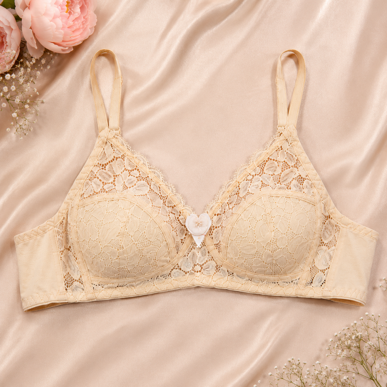 Belle & Breeze Grace Lace Cotton Bra | Non-Padded Wireless Everyday Comfort Bra