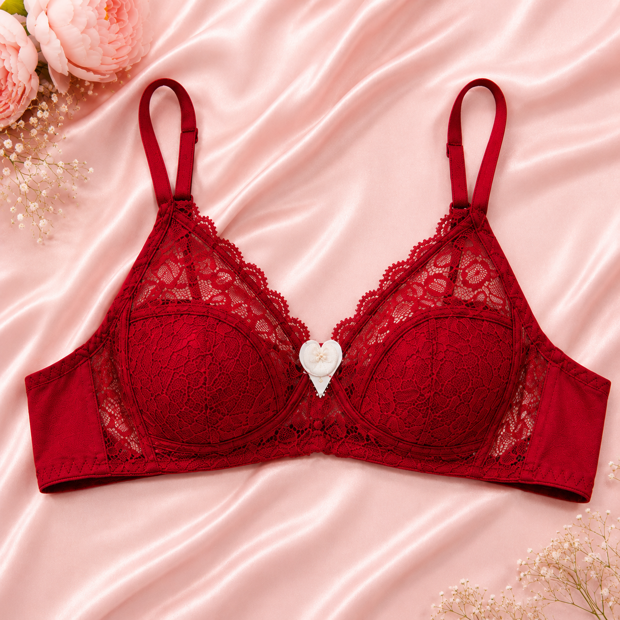 Belle & Breeze Grace Lace Cotton Bra | Non-Padded Wireless Everyday Comfort Bra