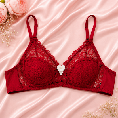 Belle & Breeze Grace Lace Cotton Bra | Non-Padded Wireless Everyday Comfort Bra