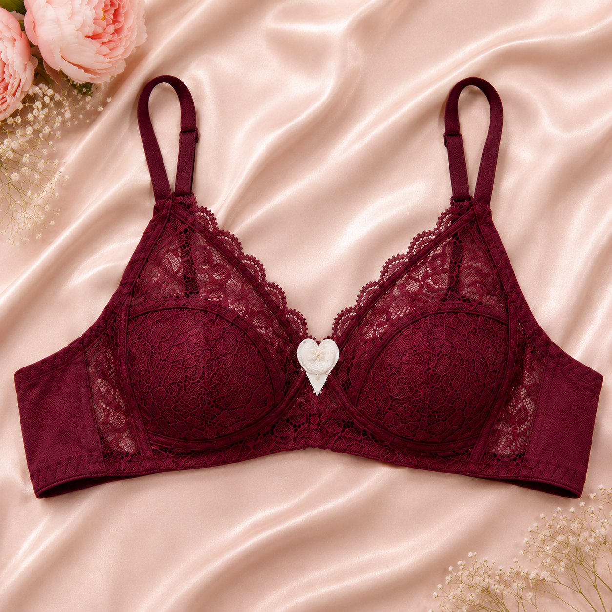 Belle & Breeze Grace Lace Cotton Bra | Non-Padded Wireless Everyday Comfort Bra