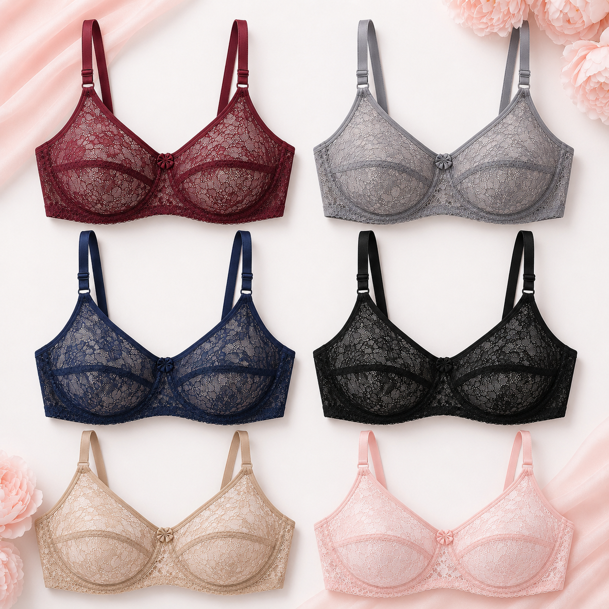 Pack of 6 - Belle & Breeze Essential Comfort – Summer Net Bra