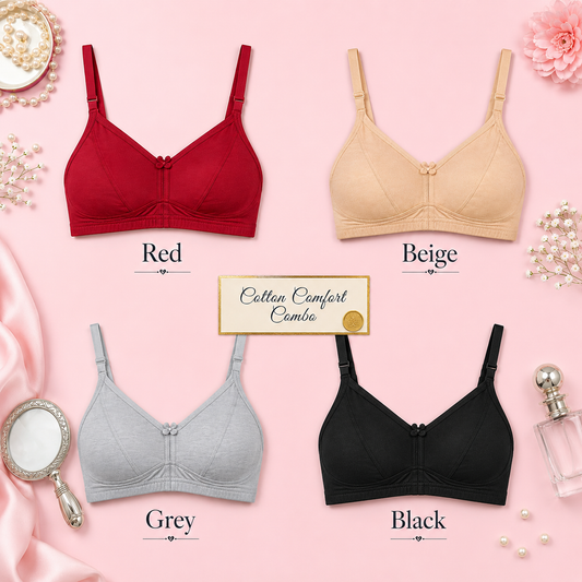 Pack of 4 - Everyday Comfort Wireless Soft Cotton Non Padded Bra