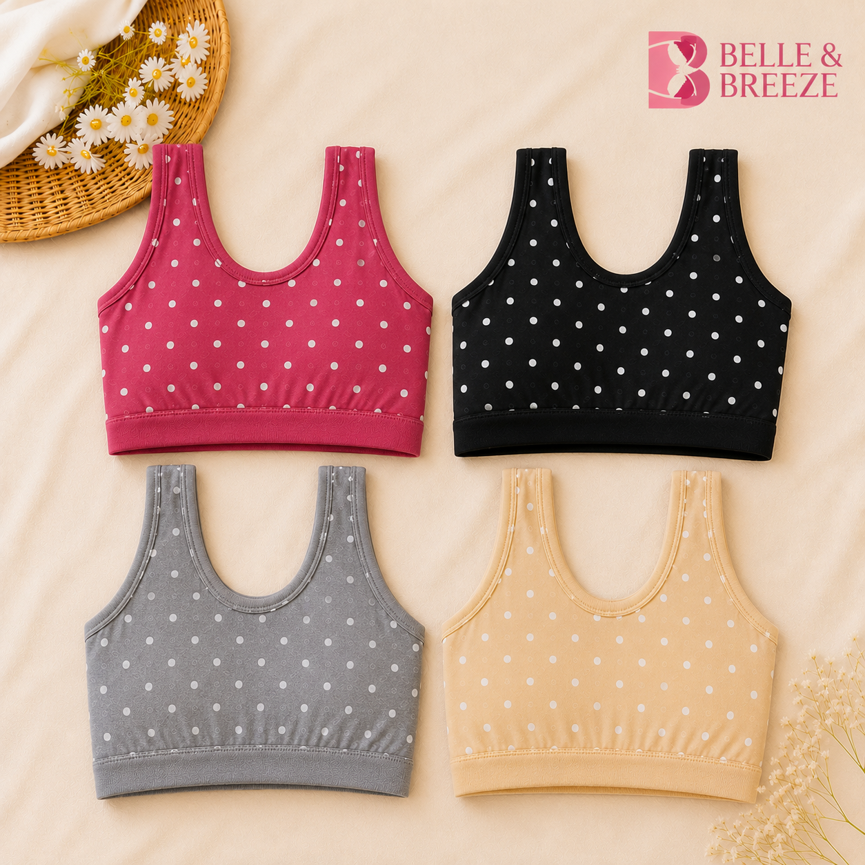 Belle & Breeze Pack Of 3 Non-Padded Polka Dot Cotton Bra