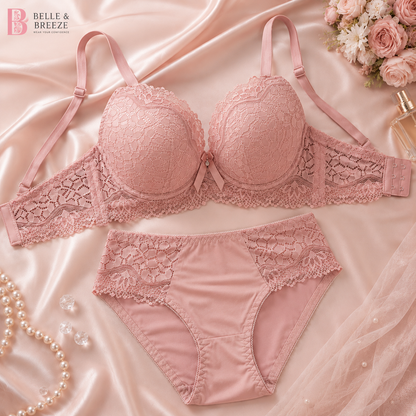 Belle & Breeze Signature Lace Underwire Foam Bra & Panty Set | Luxury Floral Lace Lingerie | Soft Push-Up Support